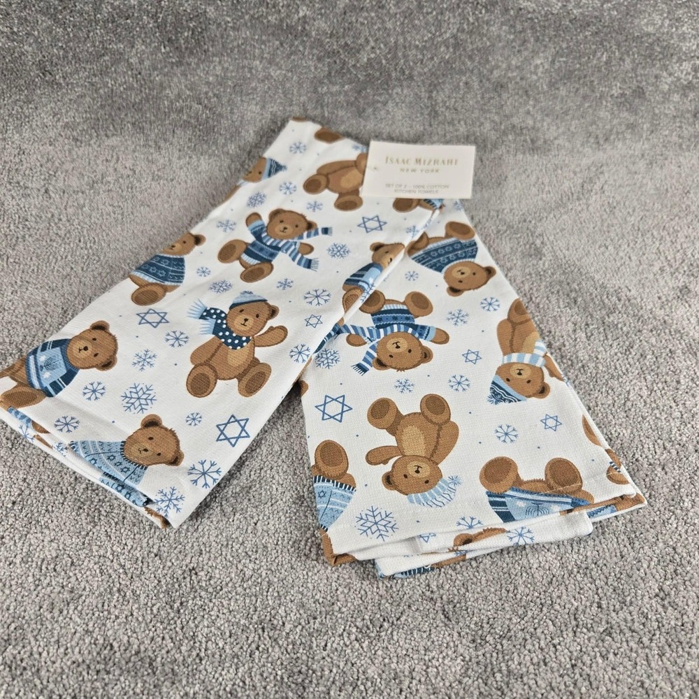 Isaac Mizrahi Kitchen Towels Teddy Bears Snowflakes Hanukkah Theme Set‎ of 2